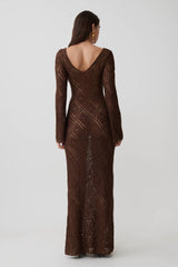 Chelsea Lurex Crochet Maxi Dress - Bronze