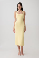 Amelita Suiting Halter Midi Dress - Pale Lemon
