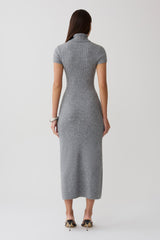 Goldie High Neck Knit Midi Dress - Grey Marle