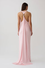 Winnie Halter Satin Maxi Dress With Hardware - Pale Pink