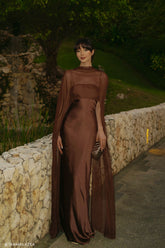 Martinne Chiffon Cape Maxi Dress - Mocha