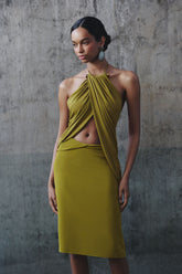 Yuna Draped Hardware Top - Martini Olive