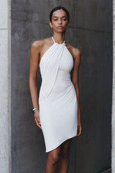 Yuna Draped Hardware Midi Dress - Ivory