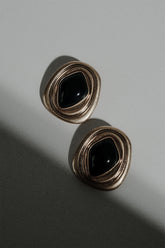 Eurydice Framed Stone Stud Earring - Gold/Navy