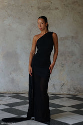 Asher Slinky One Shoulder Maxi Dress - Black