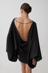 Anoushka Cowl Back Satin Mini Dress - Black