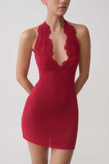 Bohdie Crochet Halter Mini Dress - Pomegranate