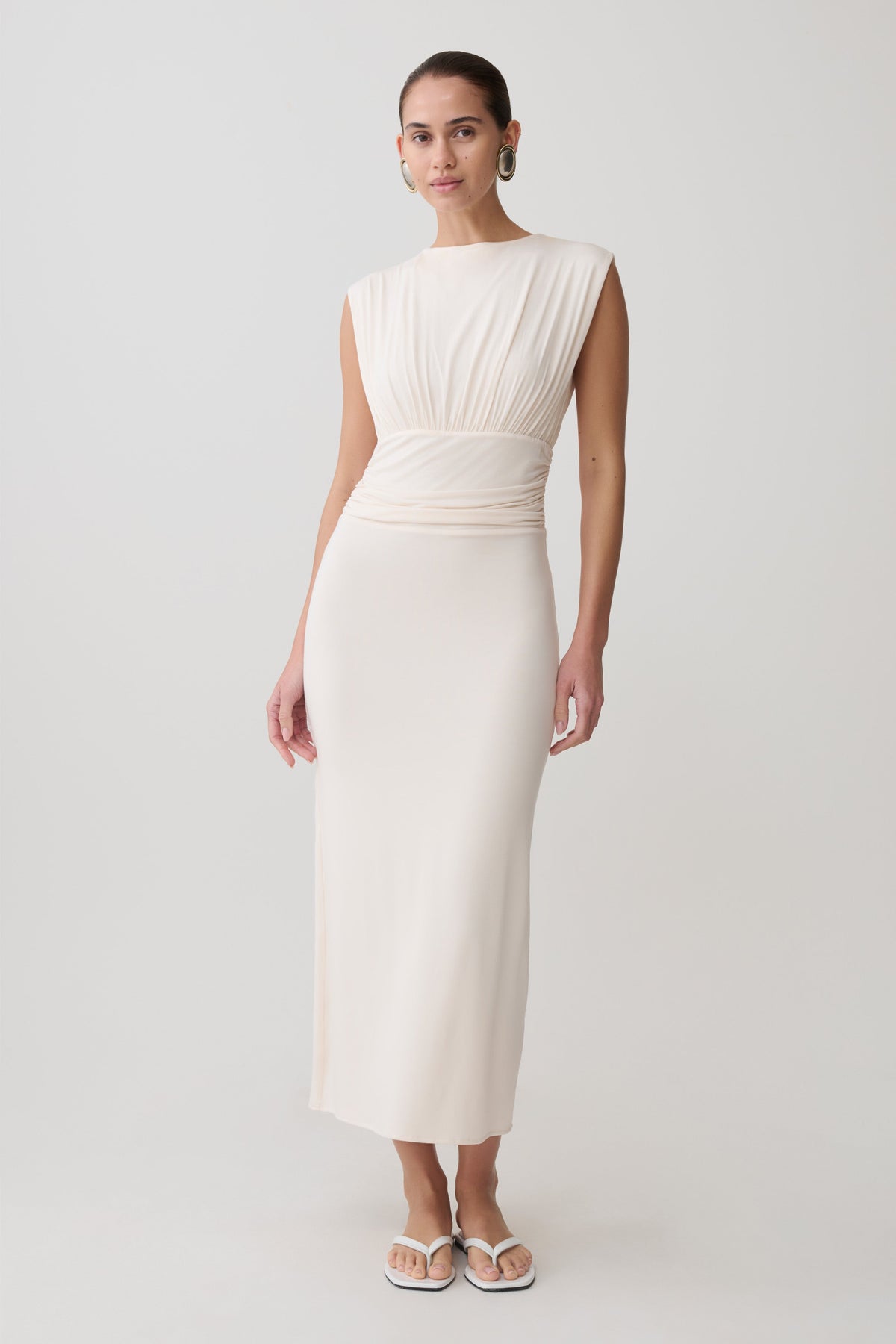 Kura Ruched Modal Sleeveless Midi Dress - Ivory