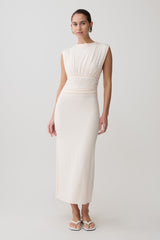 Kura Ruched Modal Sleeveless Midi Dress - Ivory
