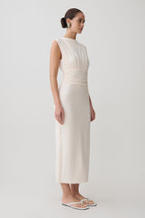 Kura Ruched Modal Sleeveless Midi Dress - Ivory