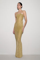 Shami Lurex Maxi Dress With Flowers - Gold