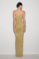 Shami Lurex Maxi Dress With Flowers - Gold