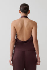 Danica Satin Halter Sleeveless Top - Mahogany