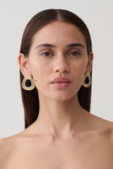 Empire Two Toned Rounded Triangle Earring - Silver/Gold