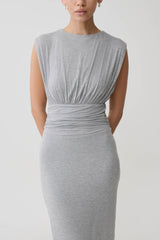 Kura Ruched Modal Sleeveless Midi Dress - Grey Marle