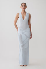 Pippa Floral Knit Maxi Dress - Light Blue