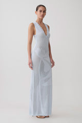 Pippa Floral Knit Maxi Dress - Light Blue