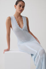 Pippa Floral Knit Maxi Dress - Light Blue