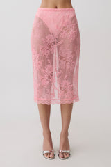 Marcelle Lace Midi Skirt - Pink