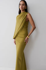 Yuri Gather Sleeve Maxi Dress - Martini Olive