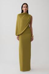 Yuri Gather Sleeve Maxi Dress - Martini Olive