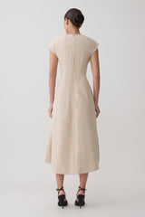 Zinia Linen Cap Sleeve Midi Dress - Natural