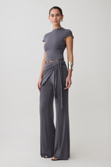 Anfie Straight Leg Pants With Waist Wrap - Grey