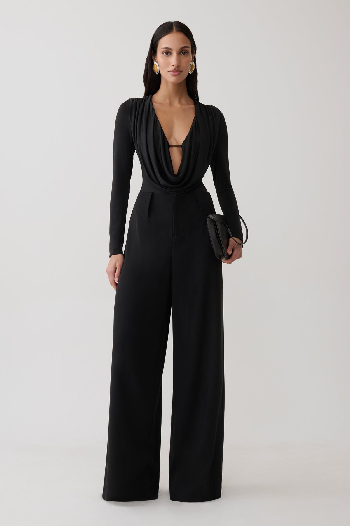 Ren Cowl Long Sleeve Slinky Bodysuit - Black
