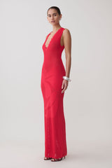 Pippa Floral Knit Maxi Dress - Pomegranate