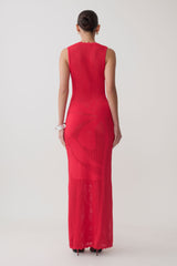 Pippa Floral Knit Maxi Dress - Pomegranate