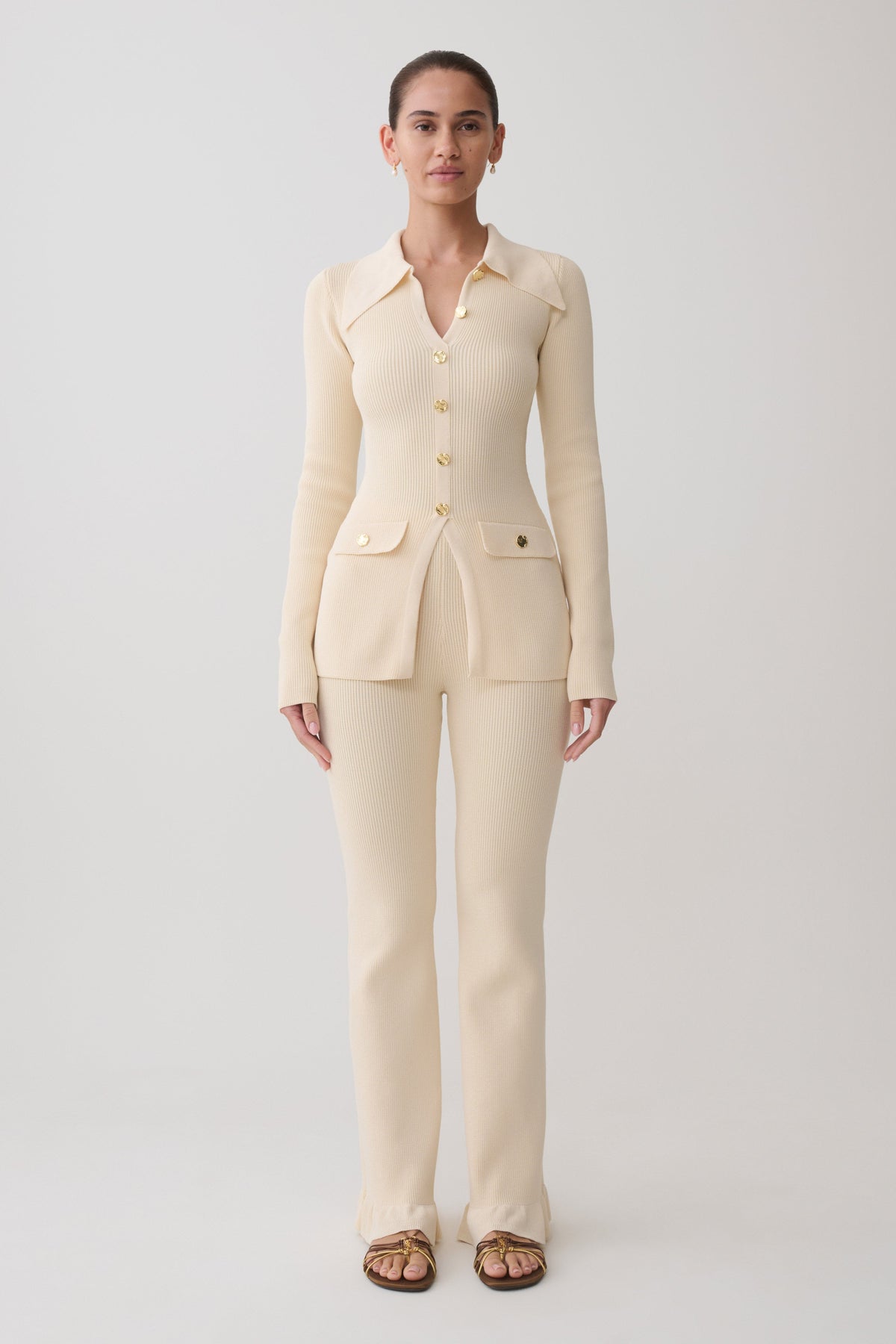 Suzie Ribbed Flared Pants - Ivory