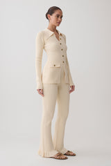 Suzie Ribbed Long Sleeve Longline Top - Ivory
