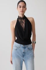 Arra Chiffon & Lace Halter Top - Black