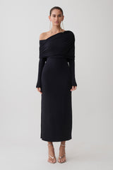 Corinna Modal One Shoulder Midi Dress - Black
