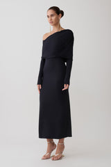 Corinna Modal One Shoulder Midi Dress - Black