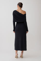 Corinna Modal One Shoulder Midi Dress - Black