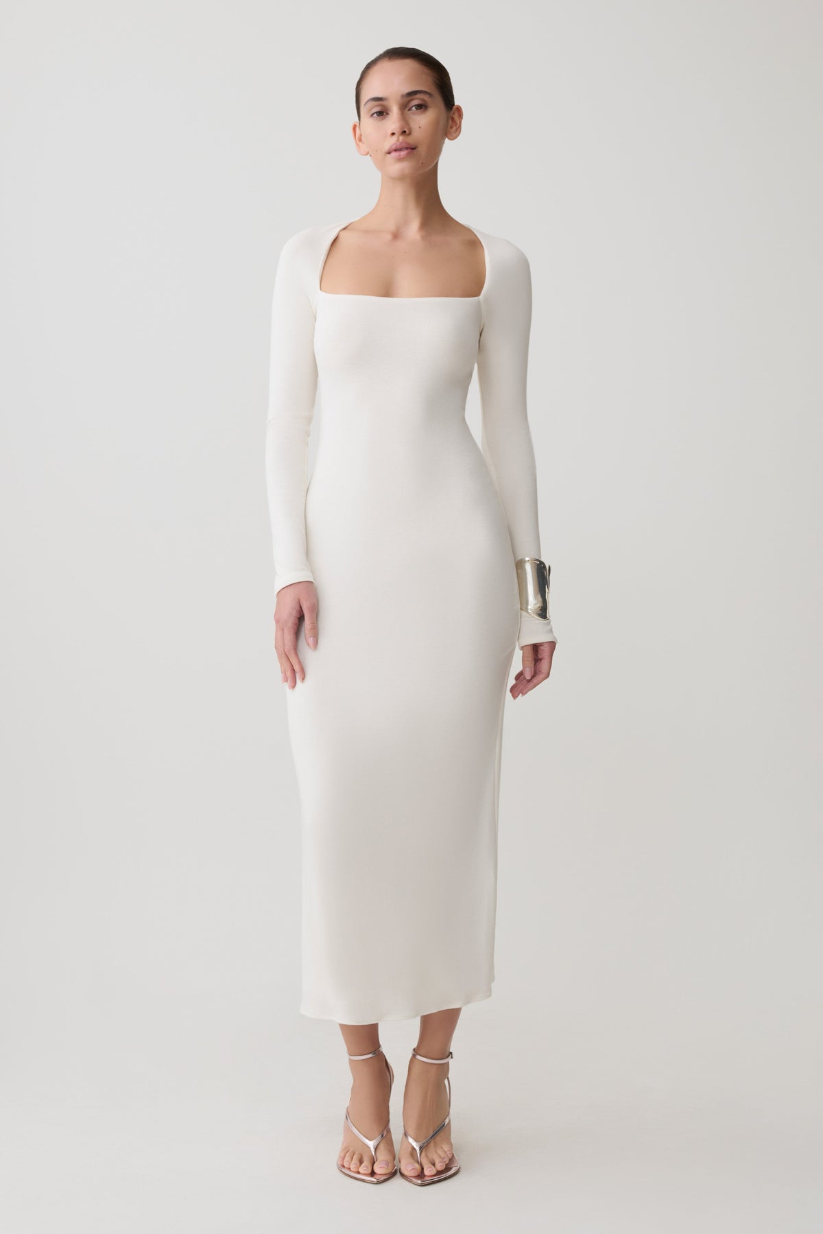 Freja Long Sleeve Midi Dress - White