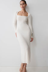 Freja Long Sleeve Midi Dress - White