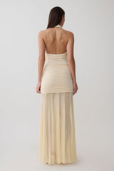 Jorja Draped Halter Slinky Maxi Dress - Ivory