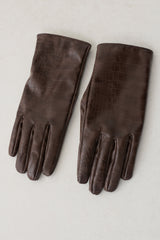 Atlas Faux Leather Crocodile Gloves - Chocolate