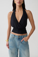Jina Draped Halter Top - Black