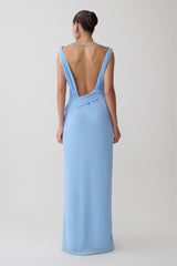 Marjorie Draped Back Chiffon Maxi Dress - Sky Blue