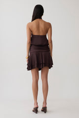 Poppy Satin Halter Mini Dress - Chocolate