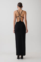 Julian Crepe Strapped Back Maxi Dress - Black