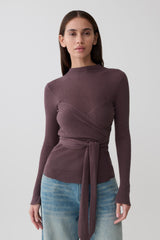 Lawson Wrap Knit Long Sleeve Top - Peppercorn
