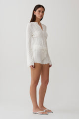 Darlene Pointelle Knit Long Sleeve Top - White