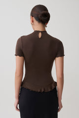 Nira Short Sleeve Ruffle Top - Dark Chocolate