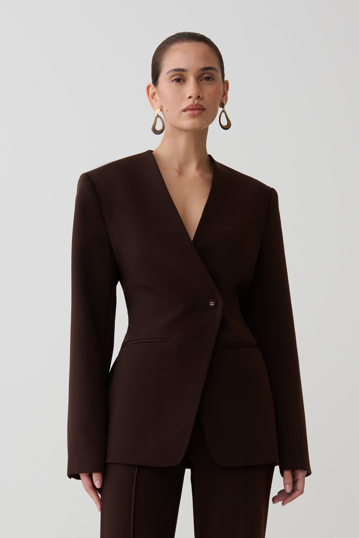 Darcie Drop Shoulder Suiting Blazer - Dark Chocolate
