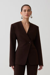 Darcie Drop Shoulder Suiting Blazer - Dark Chocolate