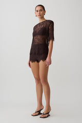 Gigi Lace Mini Shorts - Dark Chocolate
